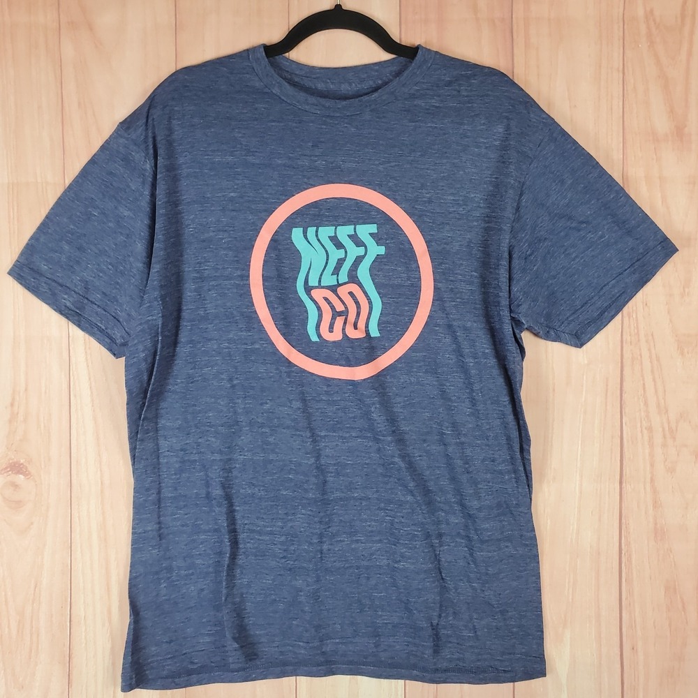 Neff T Shirt‎ Mens Large Blue Cotton Perfect Fit Graphic Wavy Logo Circle Across